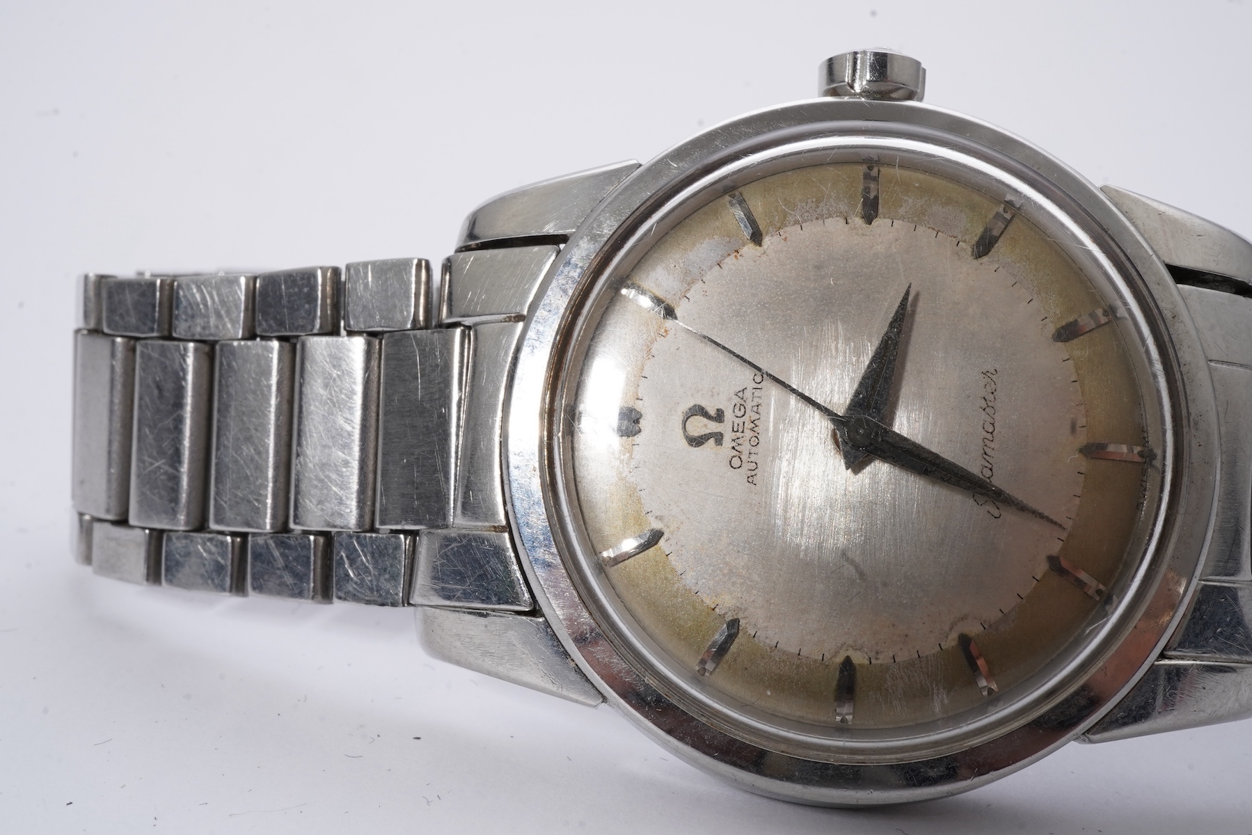 A gentleman's 1956 stainless steel Omega Seamaster Automatic wrist watch